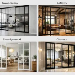 Nowoczesne, loftowe, skandynawskie i glamour – cztery odsłony tego, co zamiast drzwi. Szklane, metalowe, białe i czarne, tworzą stylowe przejścia.