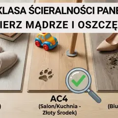Panele podłogowe o różnej klasie ścieralności: AC3 (sypialnia), AC4 (salon/kuchnia) i AC5 (biuro/wiatrołap). Wybierz mądrze!