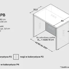 Schemat wyspy kuchennej z wymiarami: blat 80 cm, regulacja wysokości od 85,3 do 86 cm. Nogi 80 cm.