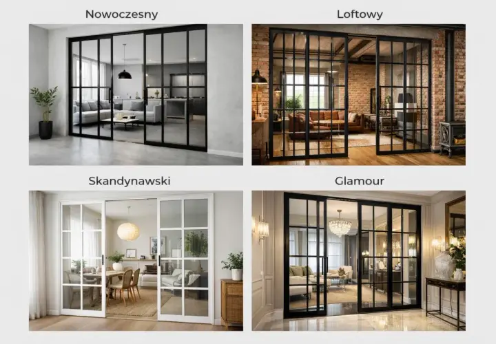 Nowoczesne, loftowe, skandynawskie i glamour – cztery odsłony tego, co zamiast drzwi. Szklane, metalowe, białe i czarne, tworzą stylowe przejścia.
