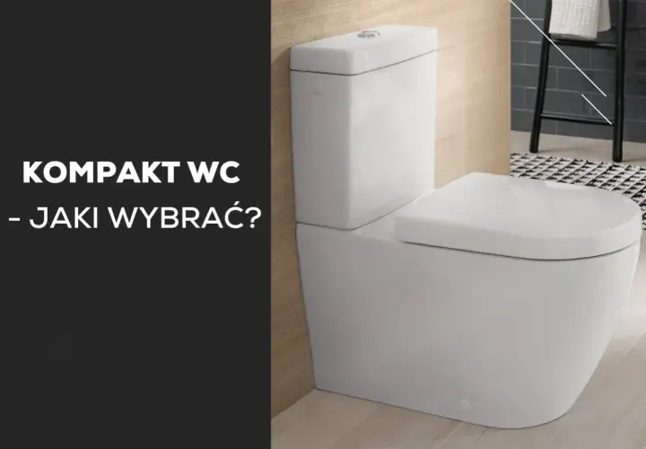 Nowoczesny kompakt WC w łazience. Biała ceramika, drewniane panele i czarno-biała mata.