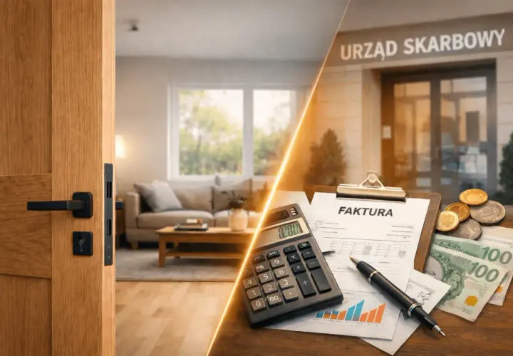 Drzwi do domu i faktura z pieniędzmi przed Urzędem Skarbowym. Czy drzwi wewnętrzne można odliczyć od podatku?
