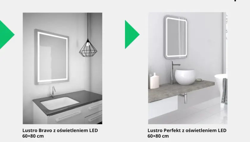 Nowoczesne lustra łazienkowe z podświetleniem LED. Jaka barwa światła do łazienki? Wybierz spośród modeli Bravo i Perfekt.
