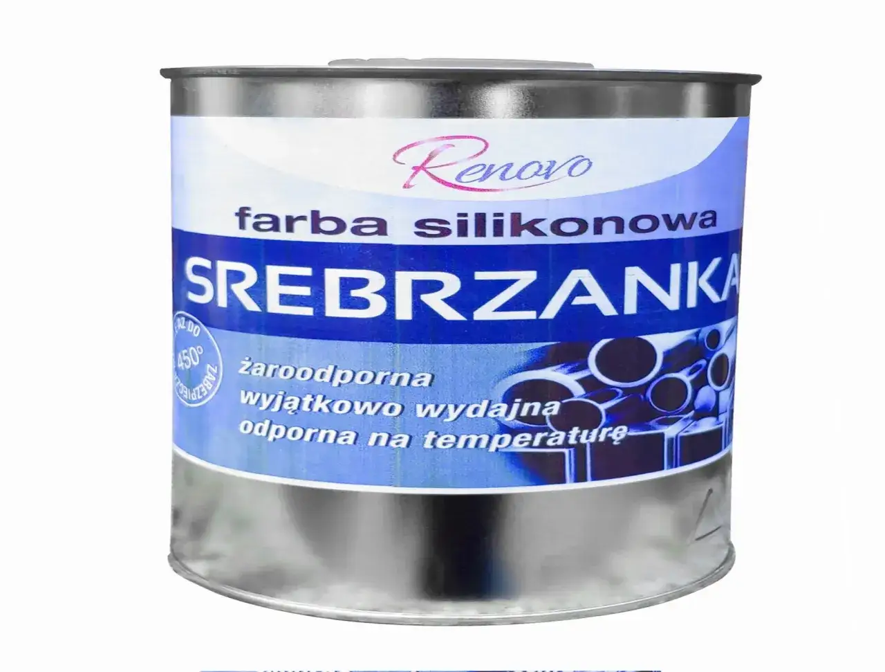 Srebrzanka Renovo – farba silikonowa żaroodporna, wyjątkowo wydajna, odporna na temperaturę. Idealna do malowania elementów narażonych na wysokie temperatury.